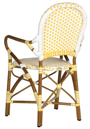 Safavieh - Set of 2 - Hooper Arm Chair Indoor Outdoor Stacking Yellow White Light Brown Rattan PE Wicker Aluminium FOX5209D-SET2 889048057937