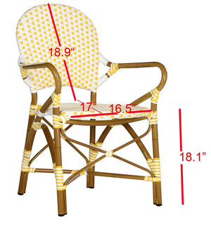Safavieh - Set of 2 - Hooper Arm Chair Indoor Outdoor Stacking Yellow White Light Brown Rattan PE Wicker Aluminium FOX5209D-SET2 889048057937