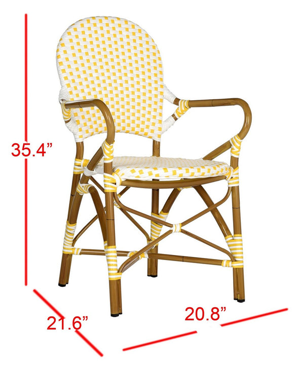 Safavieh - Set of 2 - Hooper Arm Chair Indoor Outdoor Stacking Yellow White Light Brown Rattan PE Wicker Aluminium FOX5209D-SET2 889048057937