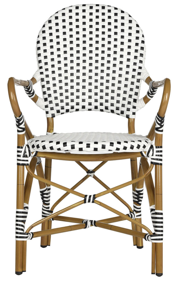 Safavieh - Set of 2 - Hooper Arm Chair Indoor Outdoor Stacking Black White Light Brown Rattan PE Wicker Aluminium FOX5209E-SET2 889048099302