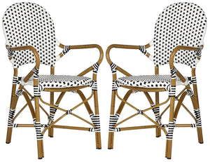 Safavieh - Set of 2 - Hooper Arm Chair Indoor Outdoor Stacking Black White Light Brown Rattan PE Wicker Aluminium FOX5209E-SET2 889048099302