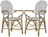 Safavieh - Set of 2 - Hooper Arm Chair Indoor Outdoor Stacking Black White Light Brown Rattan PE Wicker Aluminium FOX5209E-SET2 889048099302