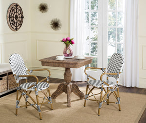 Safavieh - Set of 2 - Hooper Arm Chair Indoor Outdoor Stacking Black White Light Brown Rattan PE Wicker Aluminium FOX5209E-SET2 889048099302