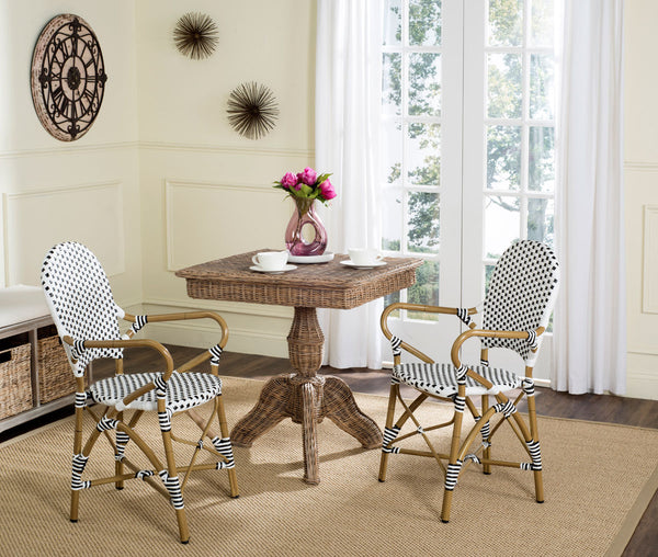 Safavieh - Set of 2 - Hooper Arm Chair Indoor Outdoor Stacking Black White Light Brown Rattan PE Wicker Aluminium FOX5209E-SET2 889048099302