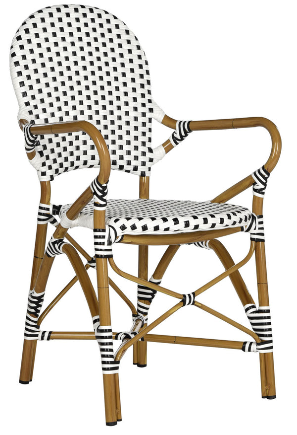 Safavieh - Set of 2 - Hooper Arm Chair Indoor Outdoor Stacking Black White Light Brown Rattan PE Wicker Aluminium FOX5209E-SET2 889048099302