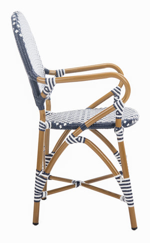 Safavieh - Set of 2 - Hooper Arm Chair Navy / White Pe Wicker, Aluminium FOX5209F-SET2 889048563520