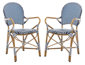 Safavieh - Set of 2 - Hooper Arm Chair Navy / White Pe Wicker, Aluminium FOX5209F-SET2 889048563520