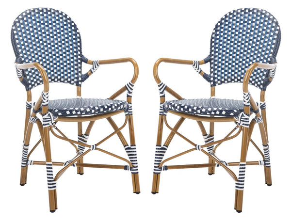 Safavieh - Set of 2 - Hooper Arm Chair Navy / White Pe Wicker, Aluminium FOX5209F-SET2 889048563520