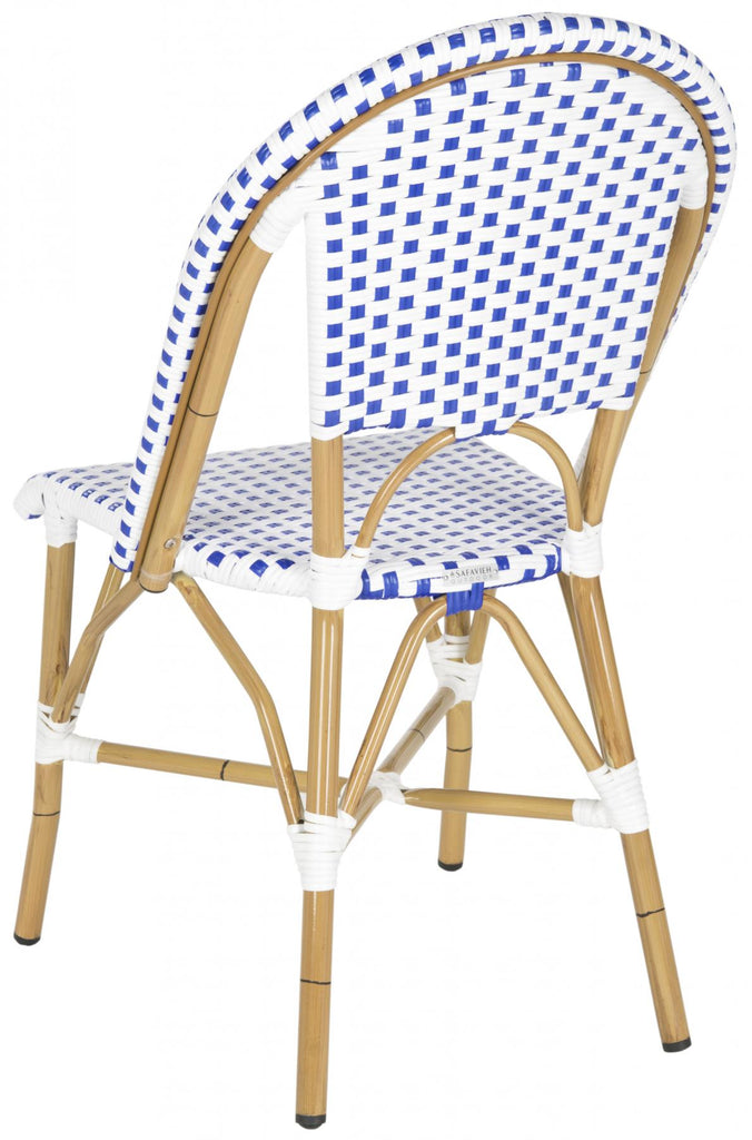 Safavieh - Set of 2 - Salcha Side Chair Indoor Outdoor French Bistro Stacking Blue White Light Brown Rattan PE Wicker Aluminium FOX5210A-SET2 683726787334