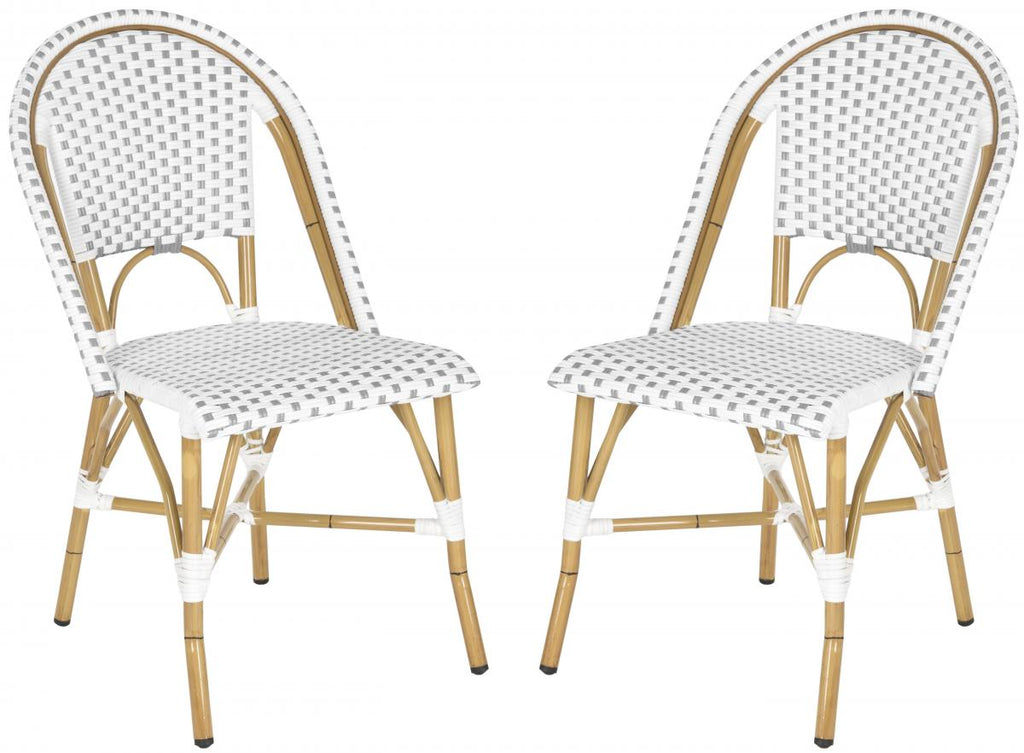 Safavieh - Set of 2 - Salcha Side Chair Indoor Outdoor French Bistro Stacking Grey White Light Brown Rattan PE Wicker Aluminium FOX5210B-SET2 683726787402