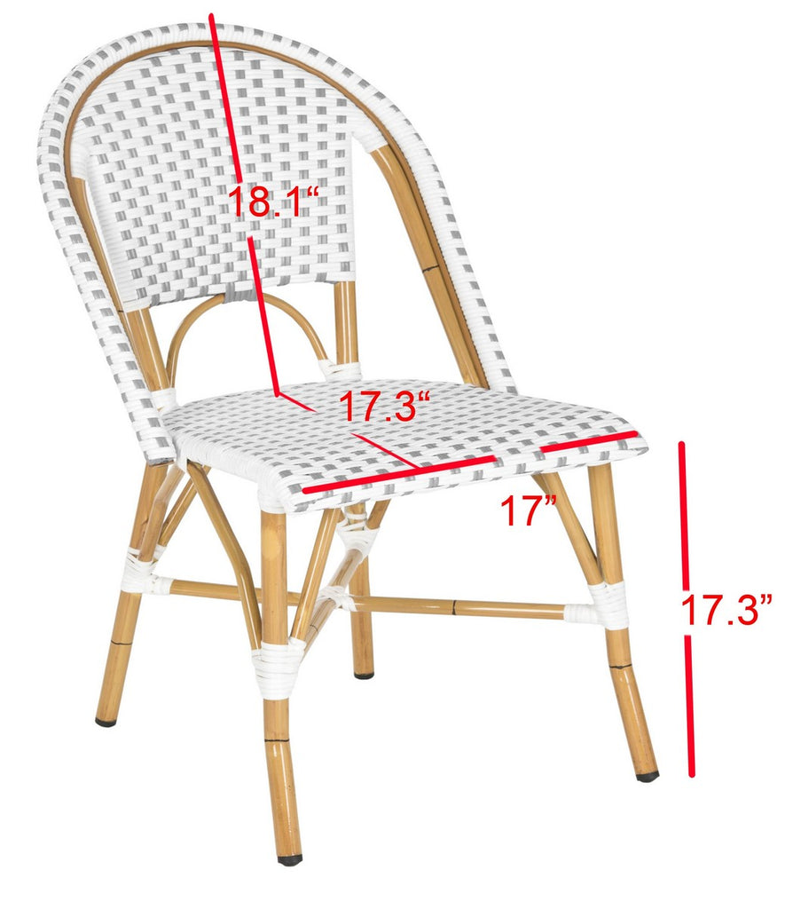 Safavieh - Set of 2 - Salcha Side Chair Indoor Outdoor French Bistro Stacking Grey White Light Brown Rattan PE Wicker Aluminium FOX5210B-SET2 683726787402