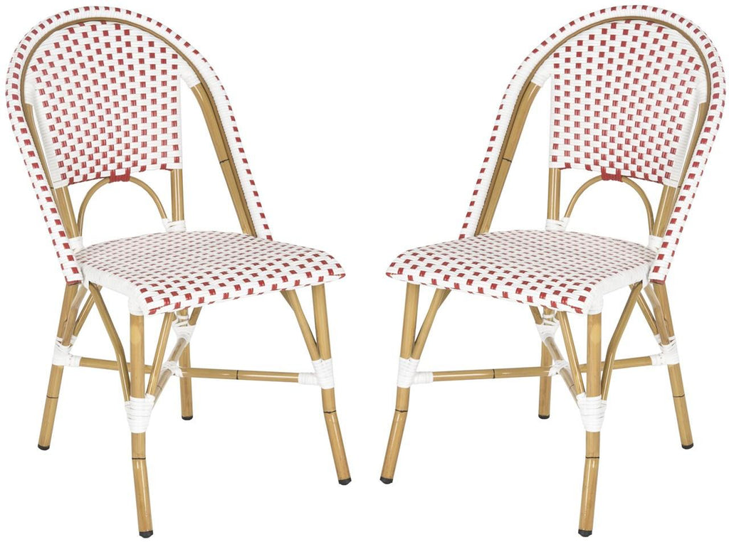 Safavieh - Set of 2 - Salcha Side Chair Indoor Outdoor French Bistro Stacking Red White Light Brown Rattan PE Wicker Aluminium FOX5210C-SET2 683726787501