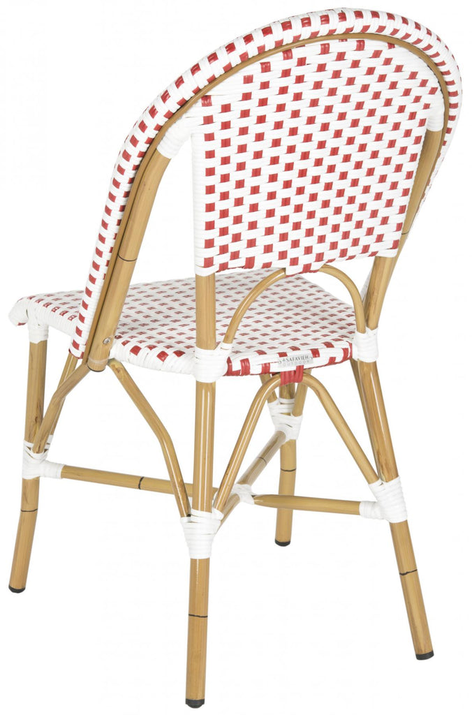 Safavieh - Set of 2 - Salcha Side Chair Indoor Outdoor French Bistro Stacking Red White Light Brown Rattan PE Wicker Aluminium FOX5210C-SET2 683726787501