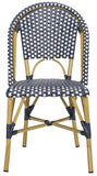 Safavieh - Set of 2 - Salcha Side Chair Indoor Outdoor French Bistro Stacking Navy White Light Brown Rattan PE Wicker Aluminum FOX5210F-SET2 889048322981