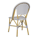 Safavieh - Set of 2 - Salcha Side Chair Indoor Outdoor French Bistro Stacking Grey White Light Brown Rattan PE Wicker Aluminum FOX5210G-SET2 889048323001