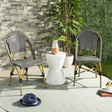 Safavieh - Set of 2 - Salcha Side Chair Indoor Outdoor French Bistro Stacking Black White Light Brown Rattan PE Wicker Aluminum FOX5210H-SET2 889048323025