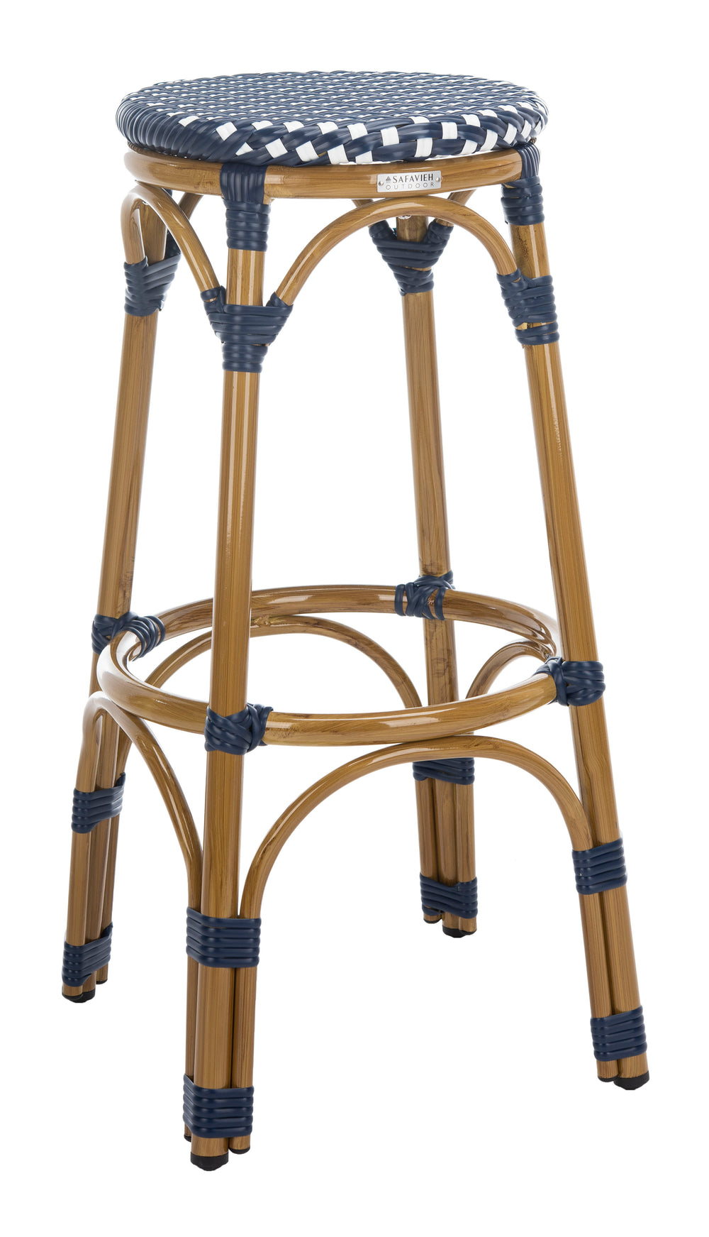 Safavieh Kipnuk Barstool Navy / White Pe Wicker, Aluminium FOX5211D 889048563513