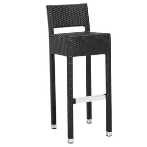 Safavieh Landry Bar Stool Indoor Outdoor Stacking Black Silver Rattan PE Wicker Aluminum FOX5212A 889048323308