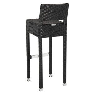 Safavieh Landry Bar Stool Indoor Outdoor Stacking Black Silver Rattan PE Wicker Aluminum FOX5212A 889048323308
