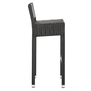 Safavieh Landry Bar Stool Indoor Outdoor Stacking Black Silver Rattan PE Wicker Aluminum FOX5212A 889048323308
