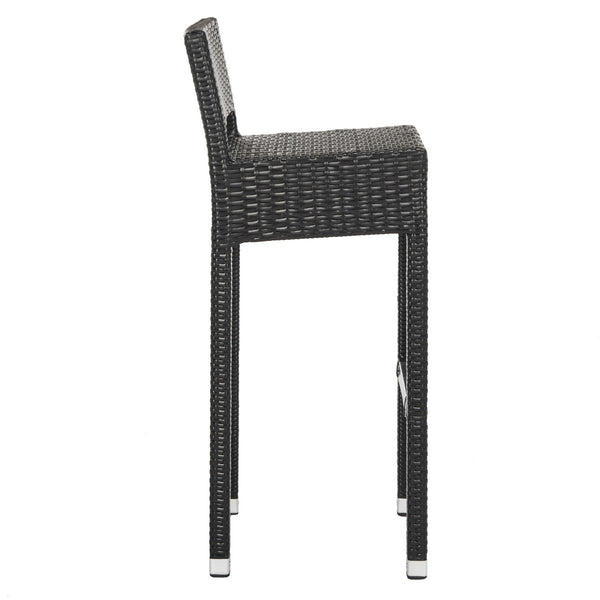 Safavieh Landry Bar Stool Indoor Outdoor Stacking Black Silver Rattan PE Wicker Aluminum FOX5212A 889048323308
