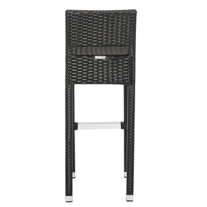 Safavieh Landry Bar Stool Indoor Outdoor Stacking Black Silver Rattan PE Wicker Aluminum FOX5212A 889048323308