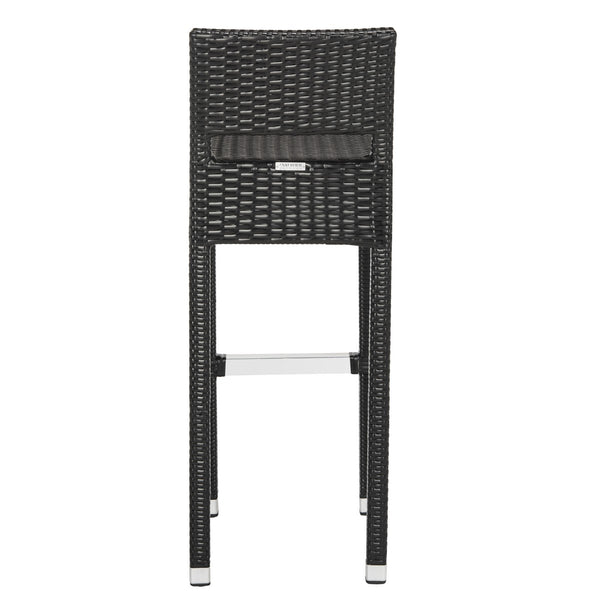 Safavieh Landry Bar Stool Indoor Outdoor Stacking Black Silver Rattan PE Wicker Aluminum FOX5212A 889048323308