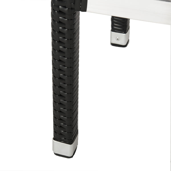 Safavieh Landry Bar Stool Indoor Outdoor Stacking Black Silver Rattan PE Wicker Aluminum FOX5212A 889048323308