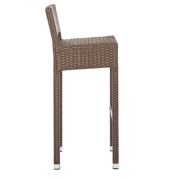 Safavieh Landry Bar Stool Indoor Outdoor Stacking Brown Silver Rattan PE Wicker Aluminum FOX5212B 889048323315