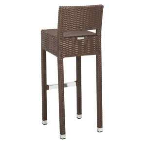 Safavieh Landry Bar Stool Indoor Outdoor Stacking Brown Silver Rattan PE Wicker Aluminum FOX5212B 889048323315