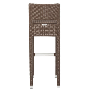 Safavieh Landry Bar Stool Indoor Outdoor Stacking Brown Silver Rattan PE Wicker Aluminum FOX5212B 889048323315