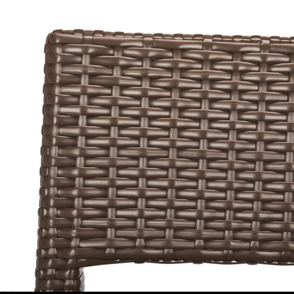 Safavieh Landry Bar Stool Indoor Outdoor Stacking Brown Silver Rattan PE Wicker Aluminum FOX5212B 889048323315