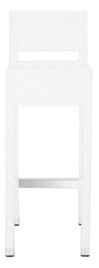 Safavieh Landry Bar Stool Indoor Outdoor Stacking White Silver Rattan PE Wicker Aluminum FOX5212C 889048323322