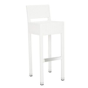 Safavieh Landry Bar Stool Indoor Outdoor Stacking White Silver Rattan PE Wicker Aluminum FOX5212C 889048323322