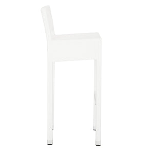 Safavieh Landry Bar Stool Indoor Outdoor Stacking White Silver Rattan PE Wicker Aluminum FOX5212C 889048323322