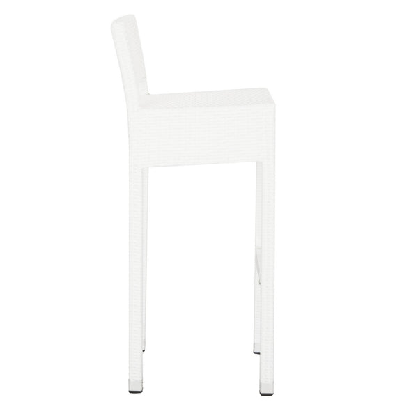 Safavieh Landry Bar Stool Indoor Outdoor Stacking White Silver Rattan PE Wicker Aluminum FOX5212C 889048323322