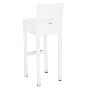 Safavieh Landry Bar Stool Indoor Outdoor Stacking White Silver Rattan PE Wicker Aluminum FOX5212C 889048323322