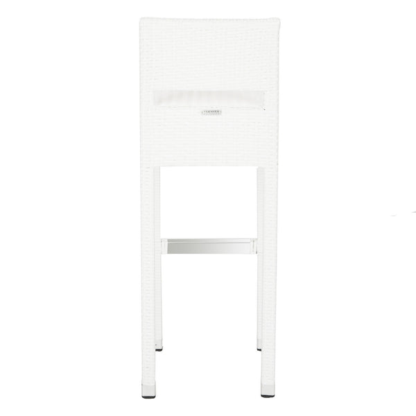 Safavieh Landry Bar Stool Indoor Outdoor Stacking White Silver Rattan PE Wicker Aluminum FOX5212C 889048323322