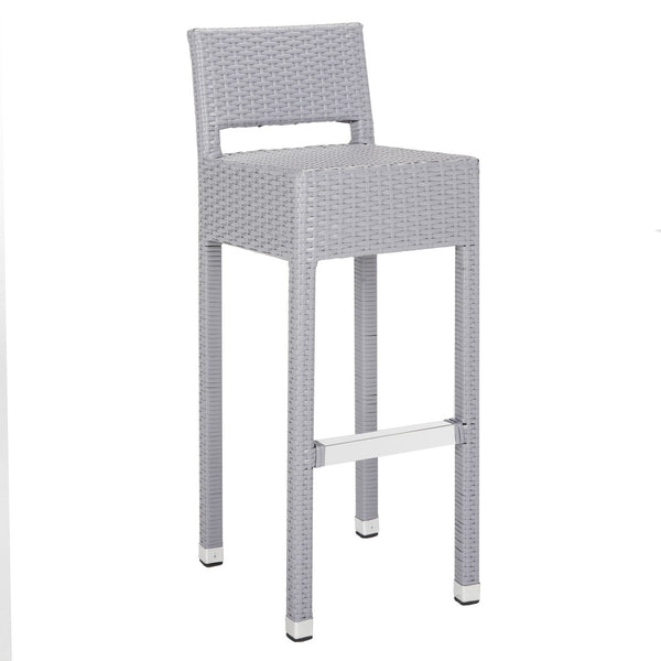Safavieh Landry Bar Stool Indoor Outdoor Stacking Grey Silver Rattan PE Wicker Aluminum FOX5212D 889048323339