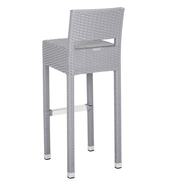 Safavieh Landry Bar Stool Indoor Outdoor Stacking Grey Silver Rattan PE Wicker Aluminum FOX5212D 889048323339