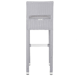 Safavieh Landry Bar Stool Indoor Outdoor Stacking Grey Silver Rattan PE Wicker Aluminum FOX5212D 889048323339