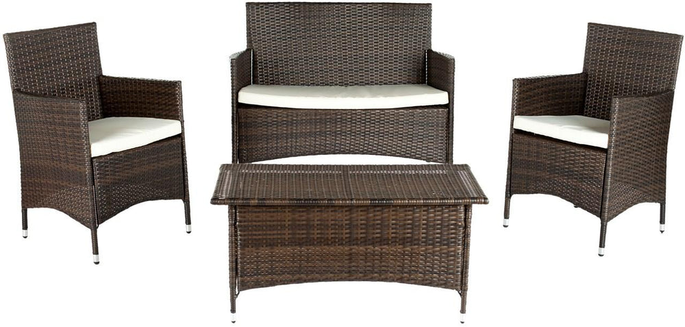 Safavieh Mojavi Outdoor Living Set 4 Piece Brown Cream Rattan PE Wicker Terylene Foam Galvanized Steel FOX6005A 683726467571