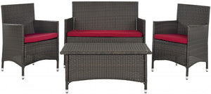Safavieh Mojavi Outdoor Living Set 4 Piece Brown Red Rattan PE Wicker Terylene Foam Galvanized Steel FOX6005C 683726585145