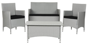 Safavieh Mojavi Outdoor Living Set 4 Piece Grey Black Rattan PE Wicker Terylene Foam Galvanized Steel FOX6005E 889048198722