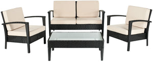 Safavieh Piscataway Outdoor Living Set 4 Piece Black Cream Rattan PE Ratan Terylene Foam Galvanized Steel FOX6006A 683726467595