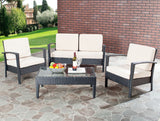 Safavieh Piscataway Outdoor Living Set 4 Piece Black Cream Rattan PE Ratan Terylene Foam Galvanized Steel FOX6006A 683726467595