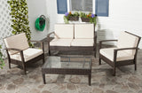 Safavieh Piscataway Outdoor Living Set 4 Piece Brown Beige Rattan PE Ratan Terylene Foam Galvanized Steel FOX6006D 683726745501