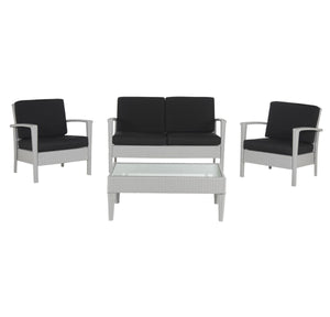 Safavieh Piscataway Outdoor Living Set 4 Piece Grey Black Rattan PE Ratan Terylene Foam Galvanized Steel FOX6006G 889048196650