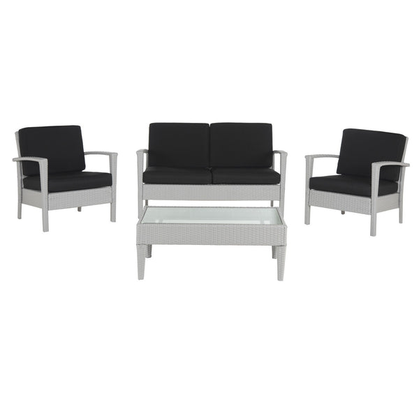 Safavieh Piscataway Outdoor Living Set 4 Piece Grey Black Rattan PE Ratan Terylene Foam Galvanized Steel FOX6006G 889048196650