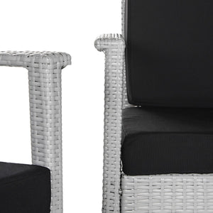 Safavieh Piscataway Outdoor Living Set 4 Piece Grey Black Rattan PE Ratan Terylene Foam Galvanized Steel FOX6006G 889048196650